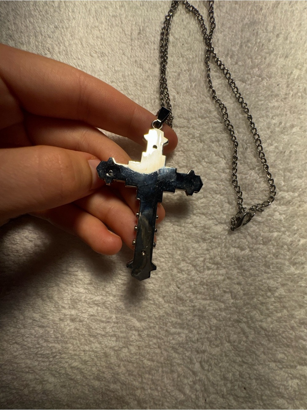 Silver Tone Men Metal Cross Pendant Necklace in Cable Chain Lobster Clasp - Picture 8 of 8